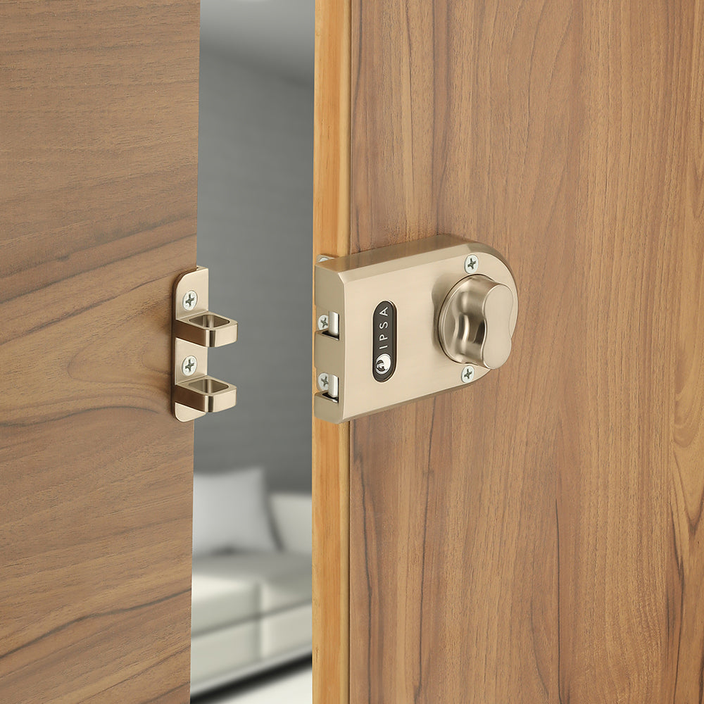 IPSA Vertibolt Main Door Rim Lock Lockset for Home with Computer Dimple Key Knob On Inside Small Deadlock Finish SS